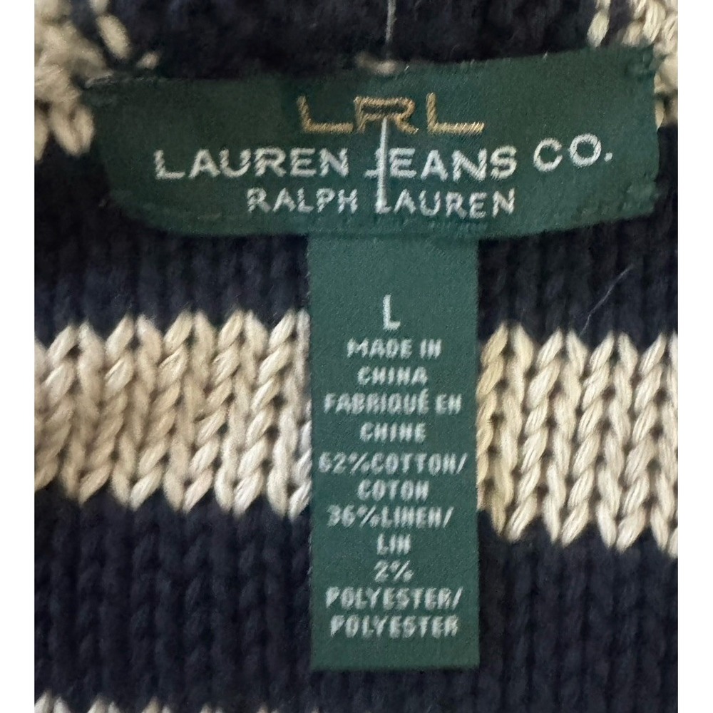 LRL Lauren Jeans Aztec Linen Cotton Cardigan Sweater Striped Shawl Collar Large - Picture 8 of 9